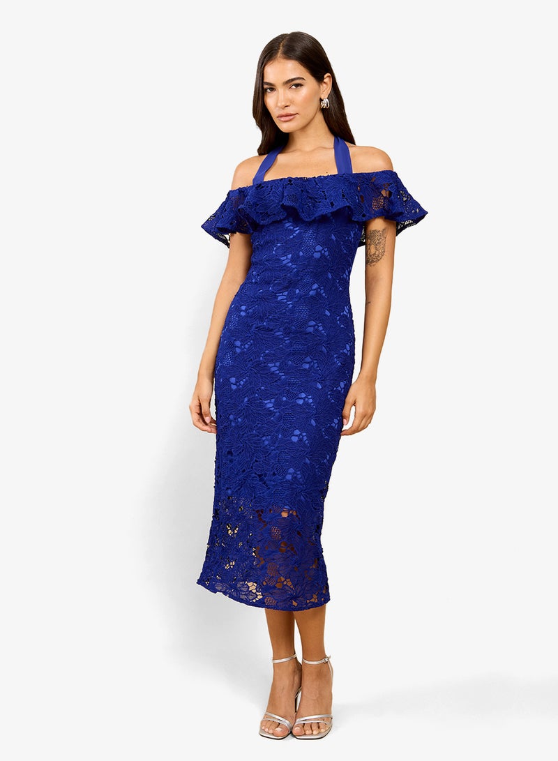 Little Mistress Cobalt Crochet Midi Dress - Image 1